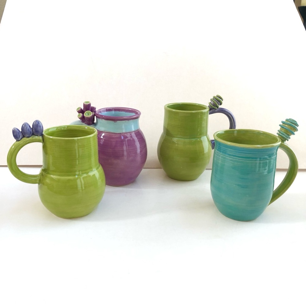 Artisan Hand Crafted Ceramic Coffee Mugs. Set of 4. One of a kind! EUC